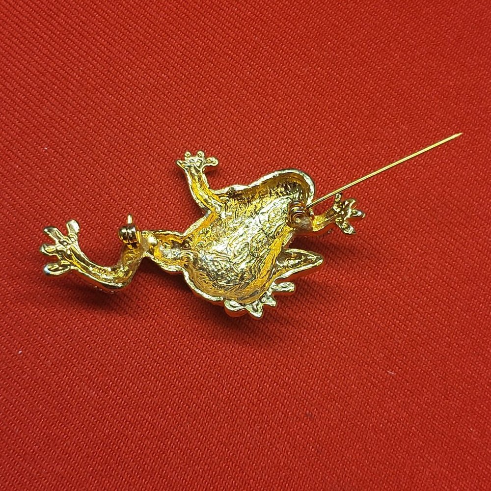 Vintage Rhinestone Frog Toad Brooch Pin - Picture 8 of 12